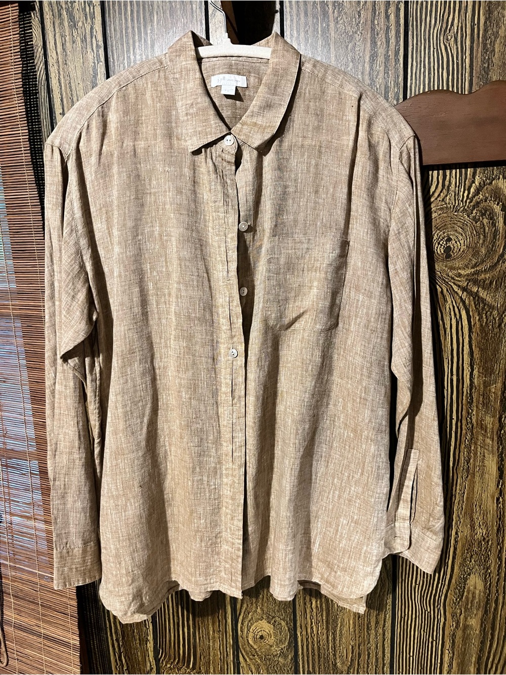 Women’s  Linen-Blend Button-Up Shirt in Light Brown